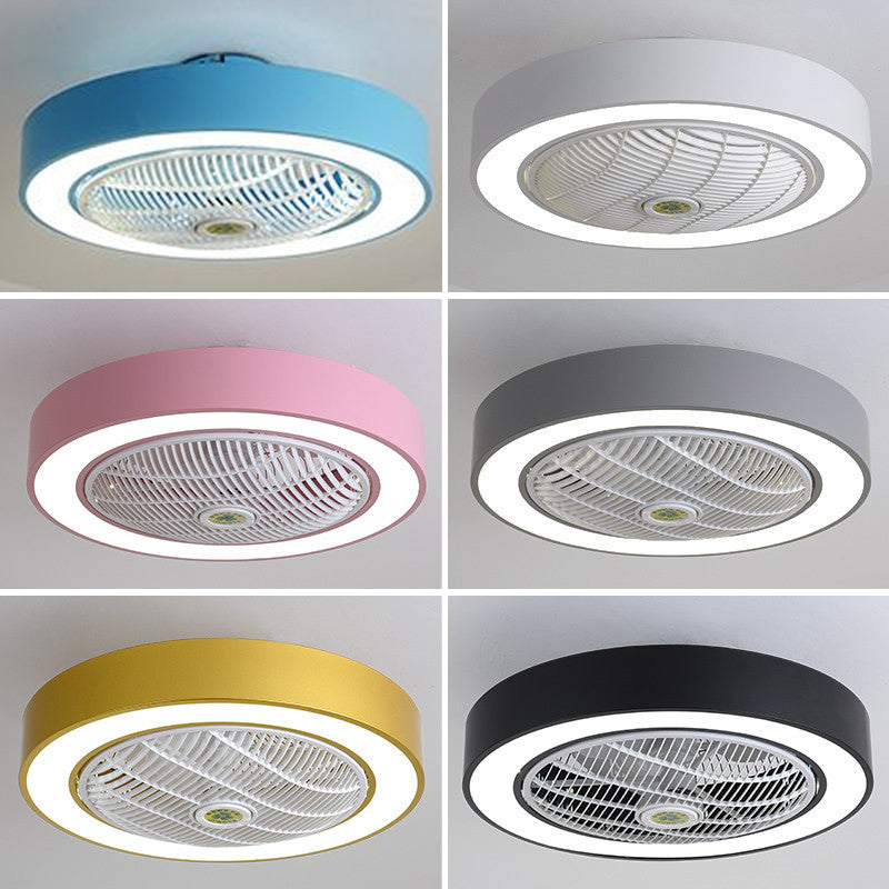 21.5 "W Nordic Round Ceiling Van Lighture Metal Kids Dormitorio LED Semi Flush Light con control remoto