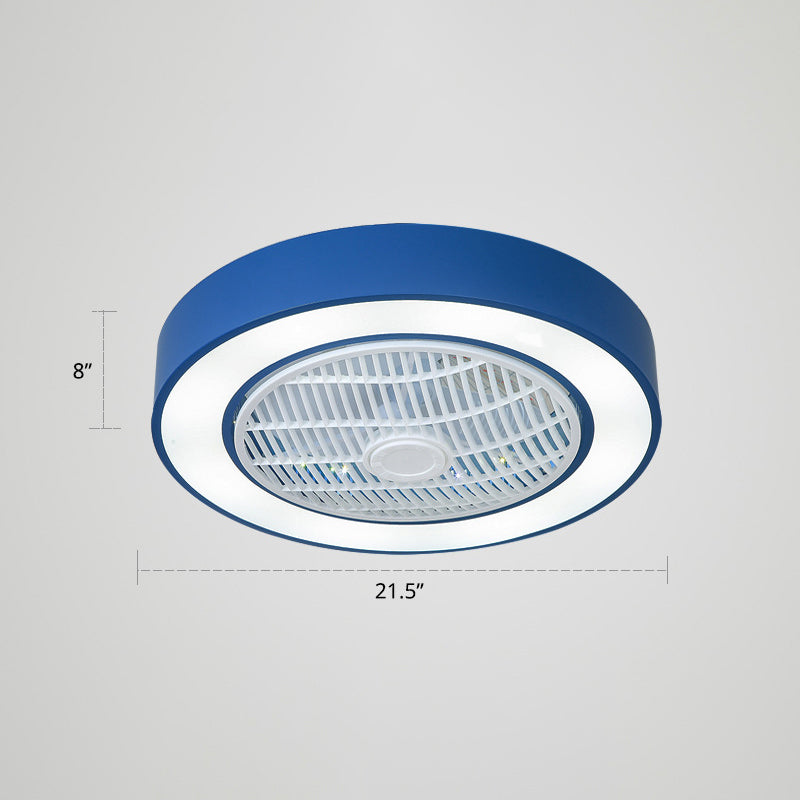 21.5 "W Nordic Round Ceiling Van Lighture Metal Kids Dormitorio LED Semi Flush Light con control remoto