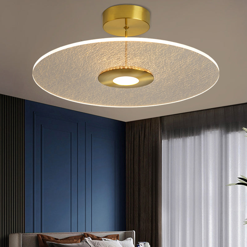 Novelty Simple Disk Shaped Semi Flush Acrylic Bedroom LED Ceiling Mounted Light in Gold