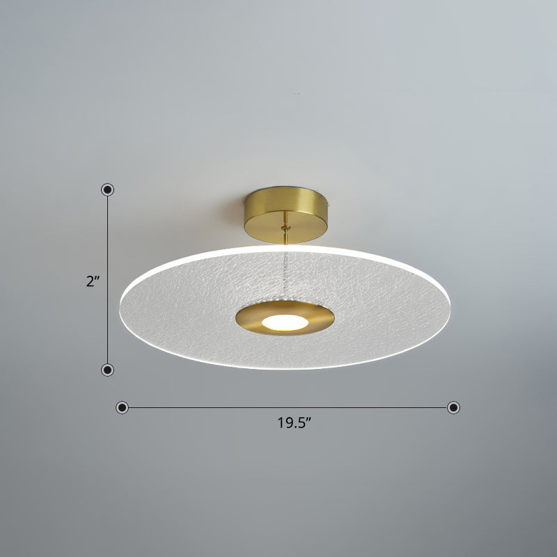 Novelty Simple Disk Shaped Semi Flush Acrylic Bedroom LED Ceiling Mounted Light in Gold