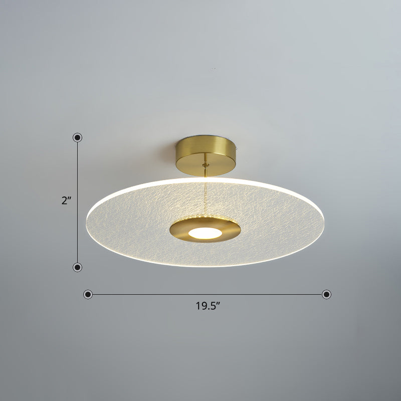 Novelty Simple Disk Shaped Semi Flush Acrylic Bedroom LED Ceiling Mounted Light in Gold