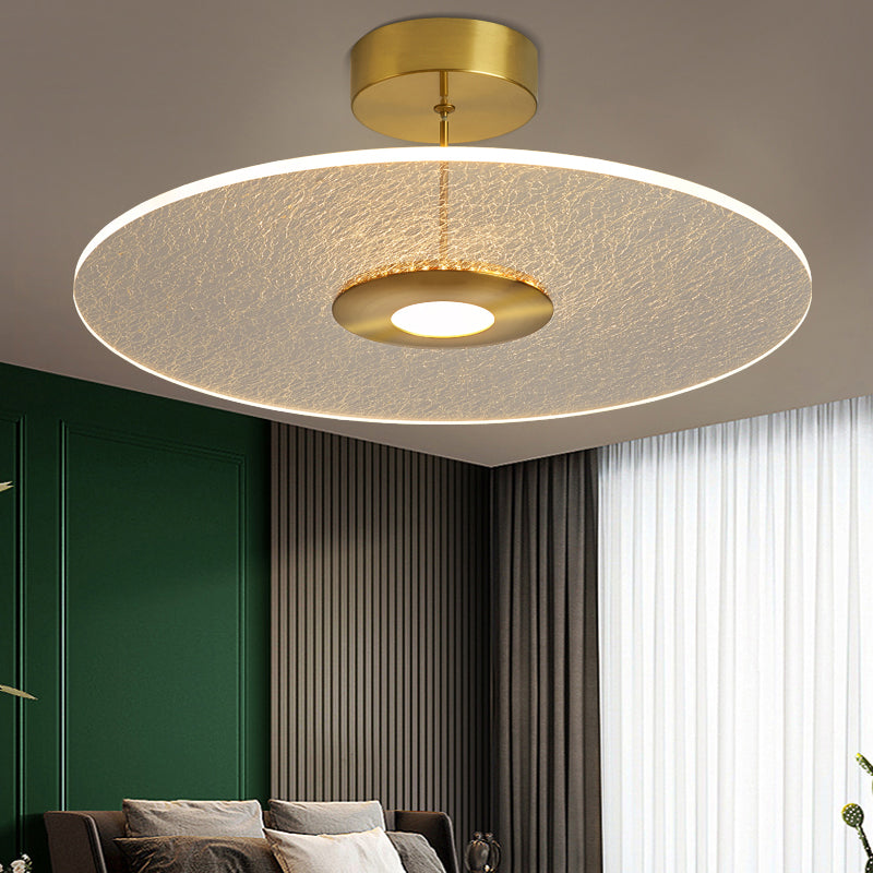 Novelty Simple Disk Shaped Semi Flush Acrylic Bedroom LED Ceiling Mounted Light in Gold