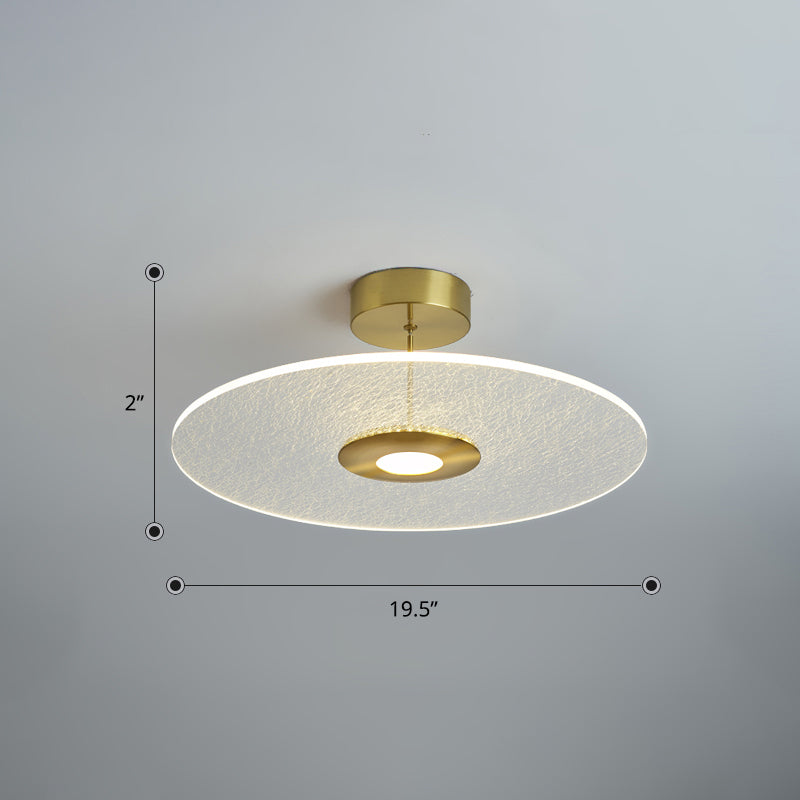 Novelty Simple Disk Shaped Semi Flush Acrylic Bedroom LED Ceiling Mounted Light in Gold