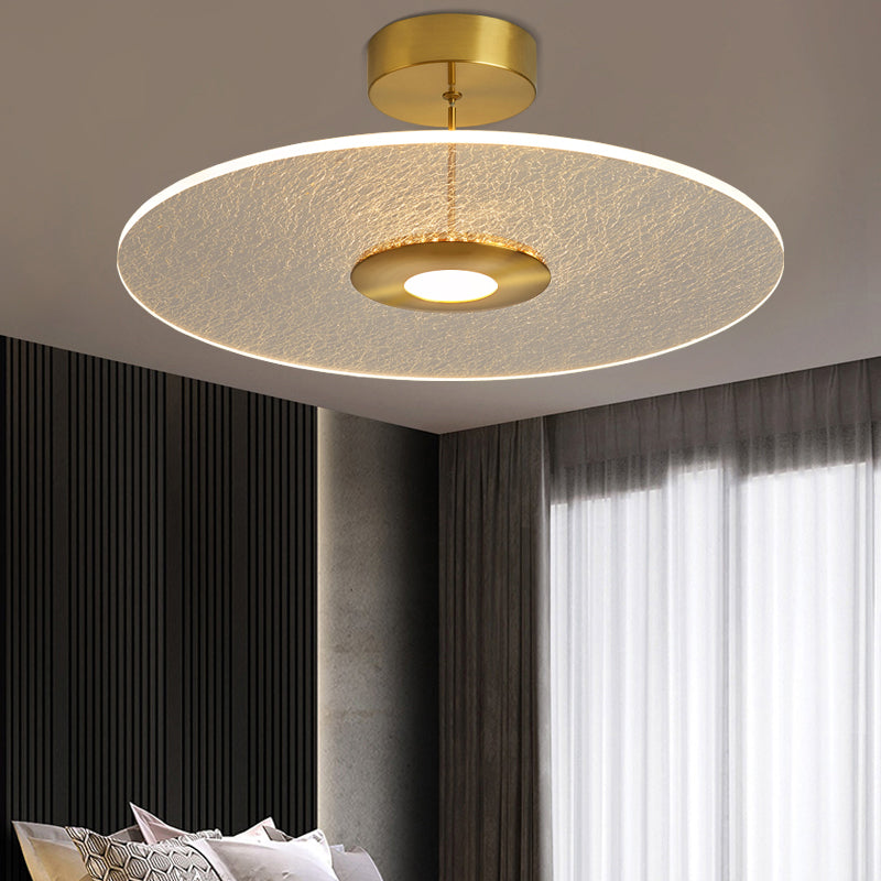 Novelty Simple Disk Shaped Semi Flush Acrylic Bedroom LED Ceiling Mounted Light in Gold