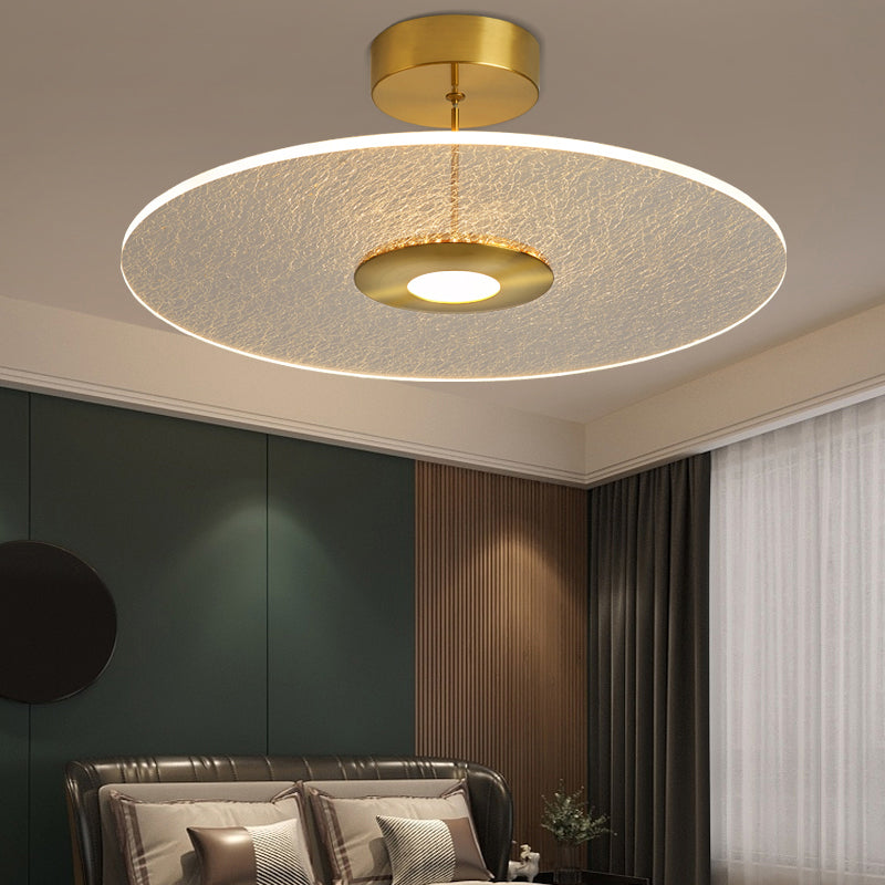 Novelty Simple Disk Shaped Semi Flush Acrylic Bedroom LED Ceiling Mounted Light in Gold