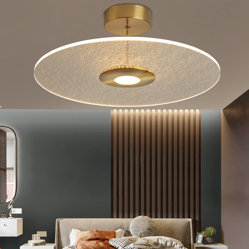 Novelty Simple Disk Shaped Semi Flush Acrylic Bedroom LED Ceiling Mounted Light in Gold