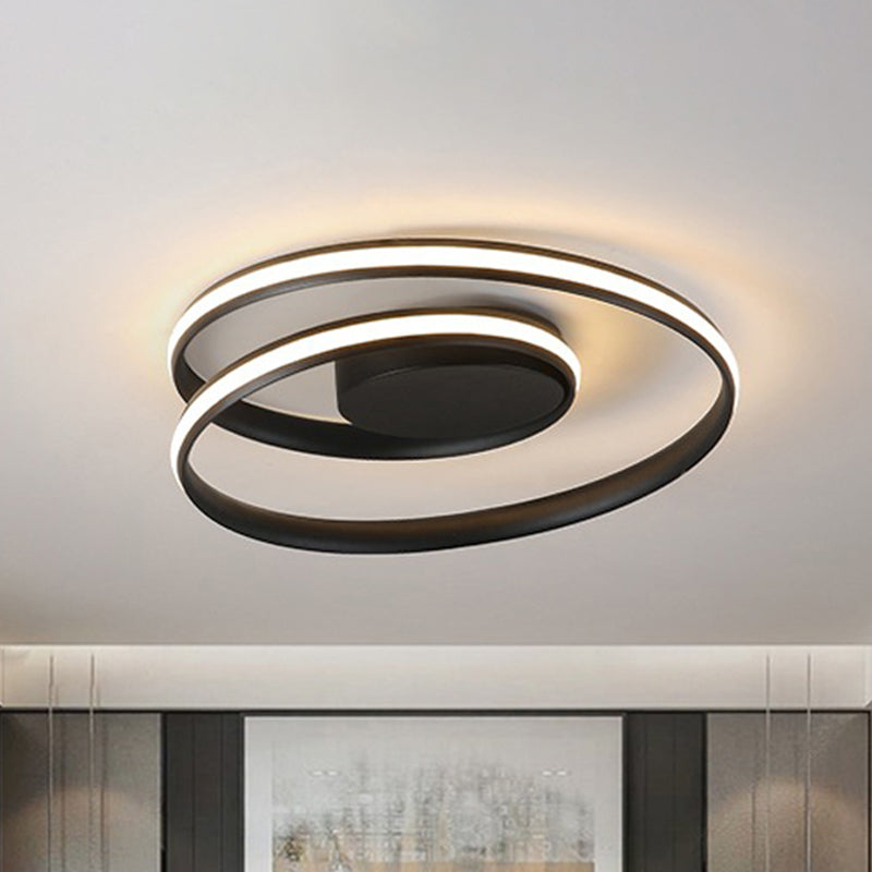 Loop Ceiling Lamp Simple Acrylic LED Black/White 18"/23.5" Wide Flush Light Fixture in Warm/White Light