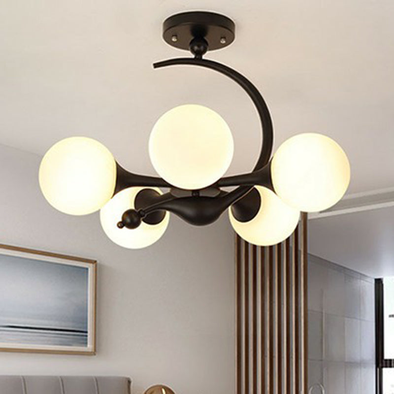 Spherical Semi Flush Mount Fixture Modern Milk Glass Dining Room Ceiling Mounted Light