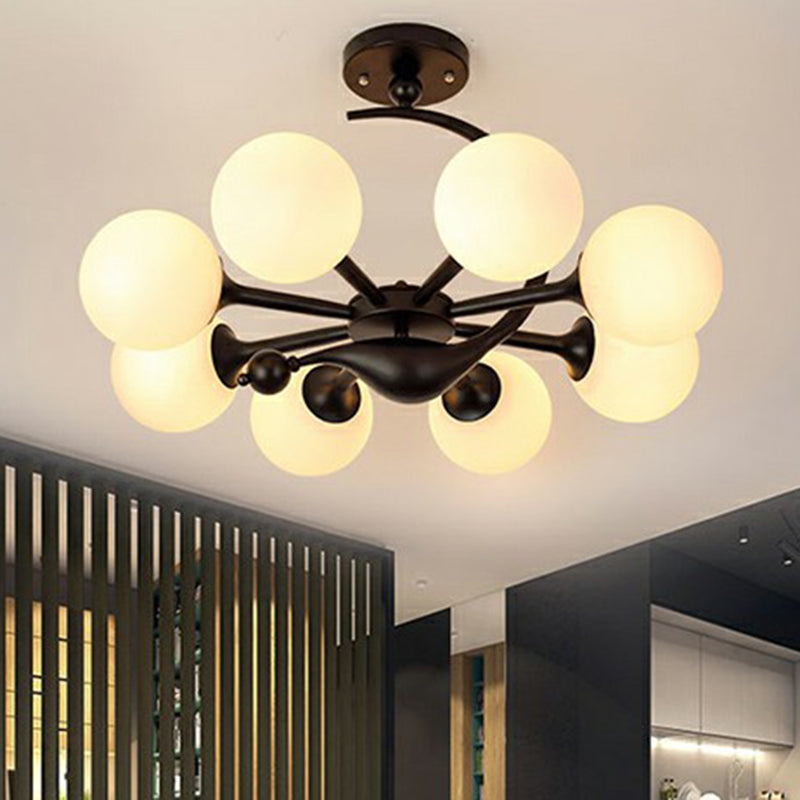 Spherical Semi Flush Mount Fixture Modern Milk Glass Dining Room Ceiling Mounted Light