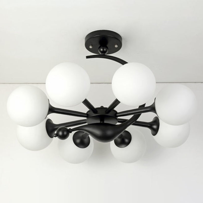 Spherical Semi Flush Mount Fixture Modern Milk Glass Dining Room Ceiling Mounted Light