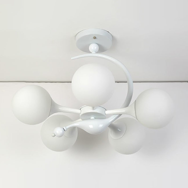 Spherical Semi Flush Mount Fixture Modern Milk Glass Dining Room Ceiling Mounted Light