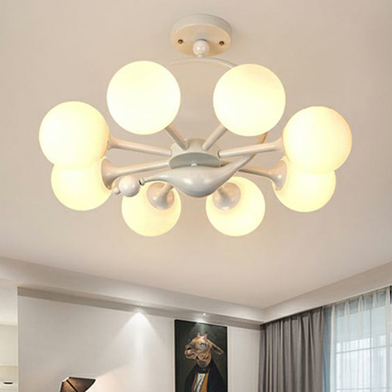 Spherical Semi Flush Mount Fixture Modern Milk Glass Dining Room Ceiling Mounted Light