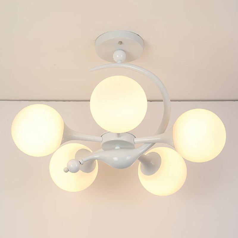 Spherical Semi Flush Mount Fixture Modern Milk Glass Dining Room Ceiling Mounted Light