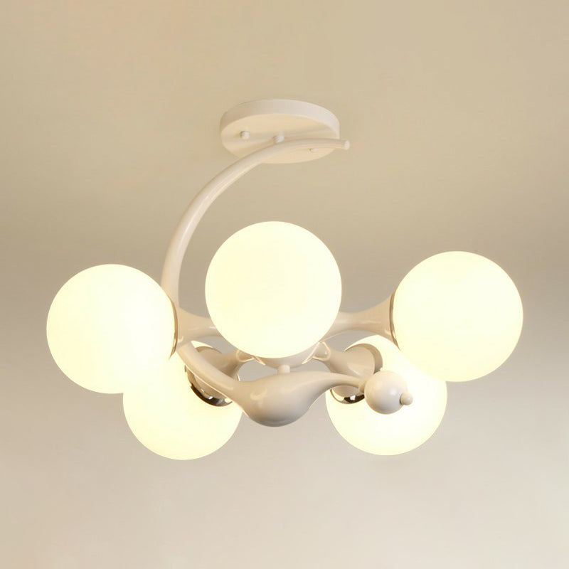 Spherical Semi Flush Mount Fixture Modern Milk Glass Dining Room Ceiling Mounted Light