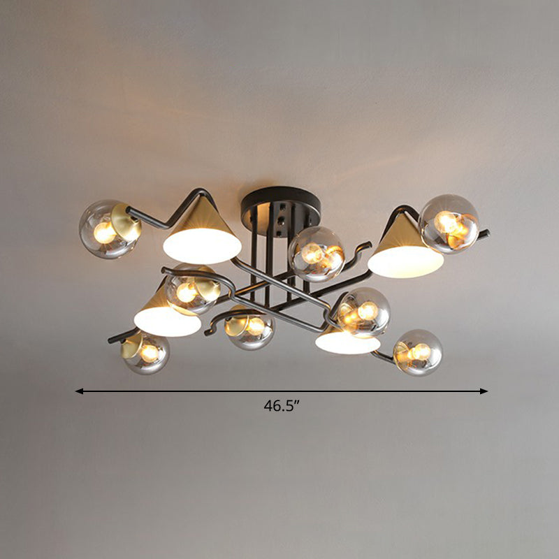 Cône et bille Flushmount Light Minimaliste Verre Black-Brass Semi Flush Plafond Light