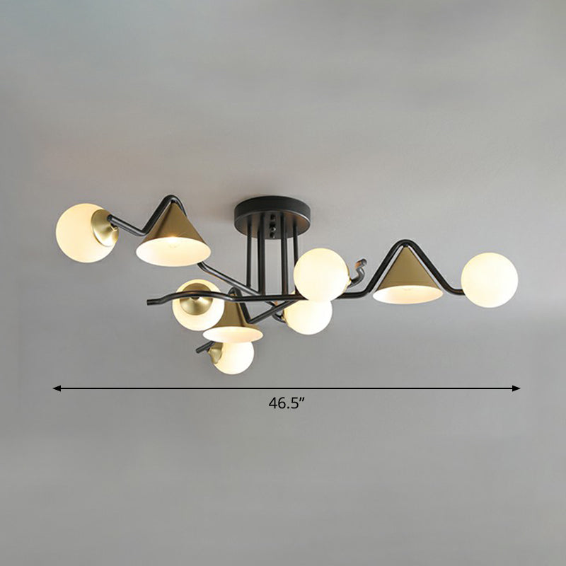 Cone and Ball Shaped Flushmount Light Minimalist Glass Black-Brass Semi Flush Ceiling Light