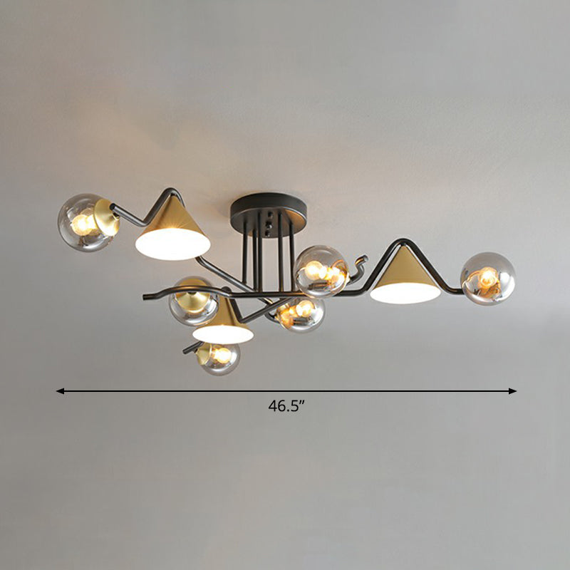 Cone and Ball Shaped Flushmount Light Minimalist Glass Black-Brass Semi Flush Ceiling Light