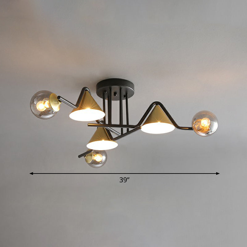 Cone and Ball Shaped Flushmount Light Minimalist Glass Black-Brass Semi Flush Ceiling Light