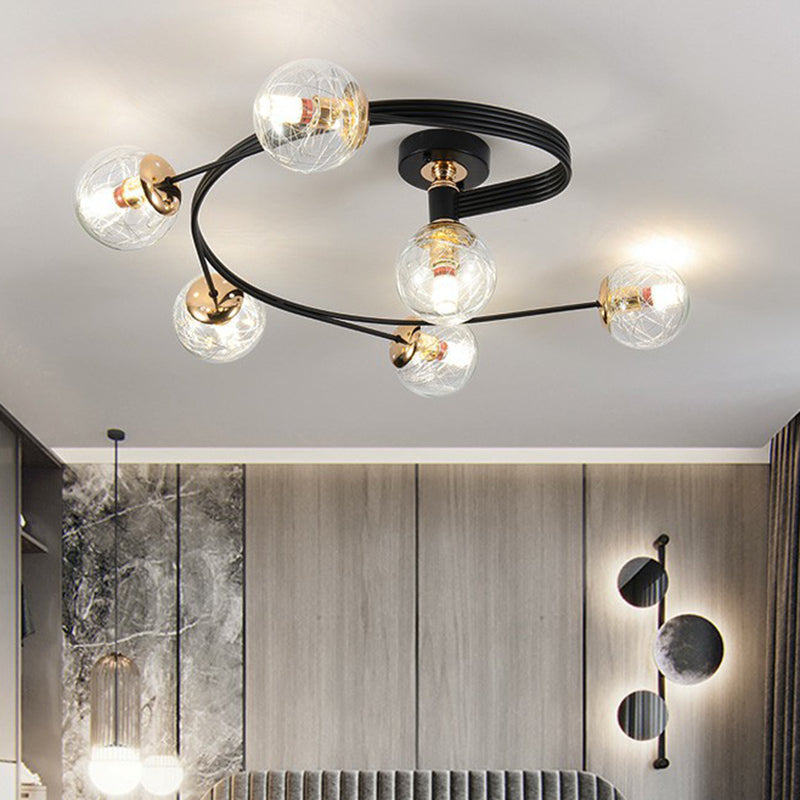 Sfera di vetro semi -filo Light Simple Simple Black Affermazione Black Mount Lampada con design a spirale