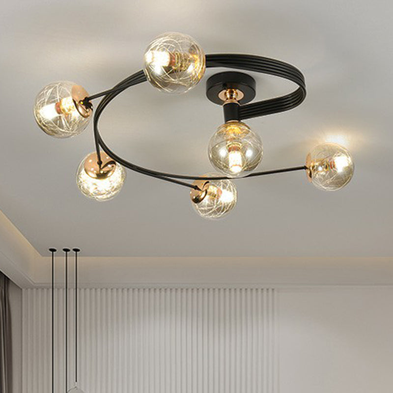 Sfera di vetro semi -filo Light Simple Simple Black Affermazione Black Mount Lampada con design a spirale