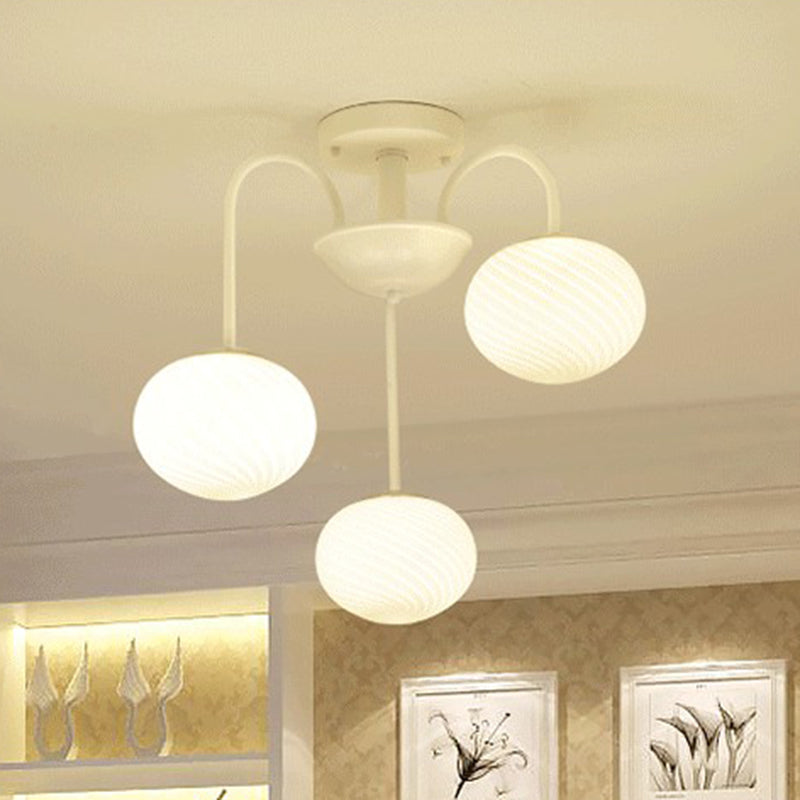 Elliptical Dining Room Flush Ceiling Light Opal Glass Nordic LED Semi Flush Mount Lamp