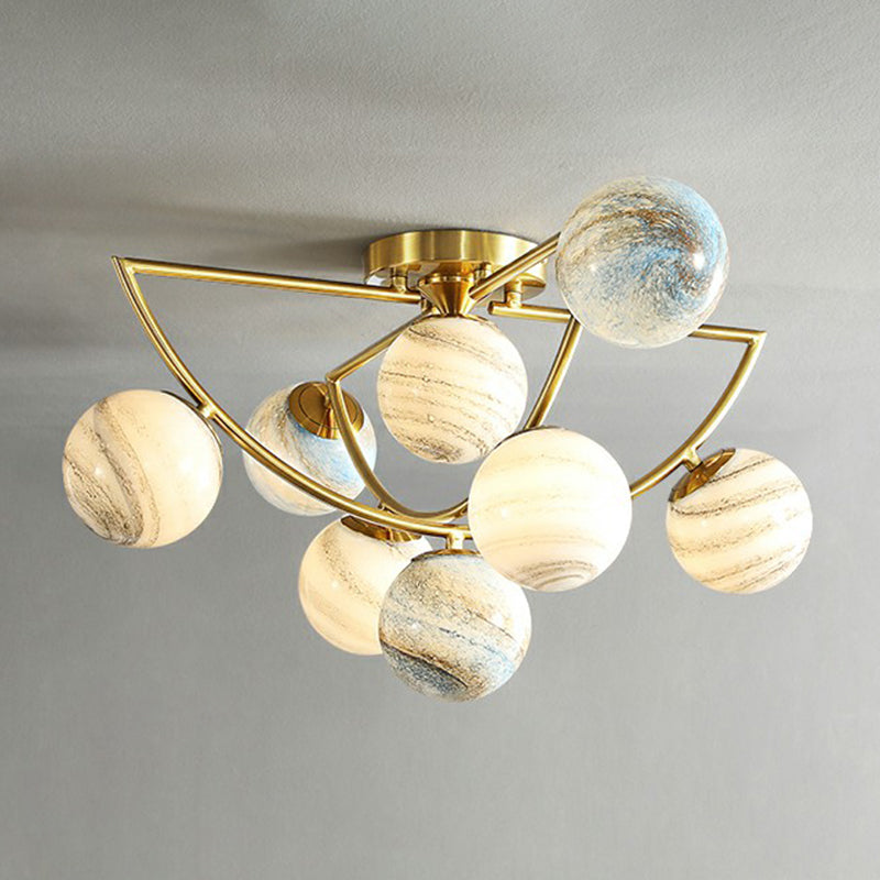 Cosmos Planet Plafond Lampe nordique Ombre Verre Bouc à coucher semi Flush Flush Chandelier en or