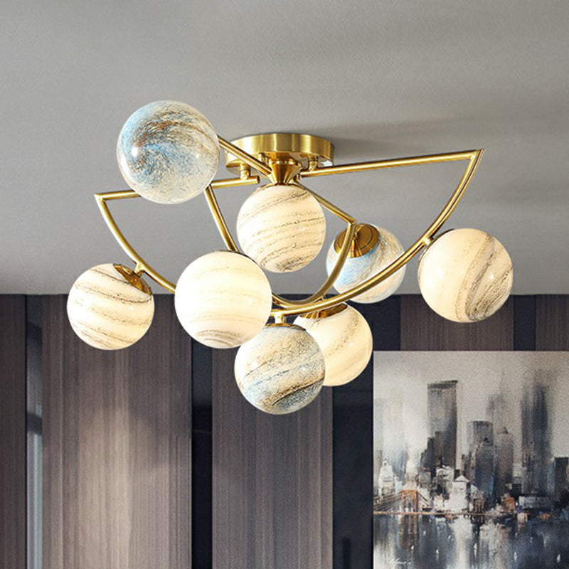 Cosmos Planet Plafond Lampe nordique Ombre Verre Bouc à coucher semi Flush Flush Chandelier en or