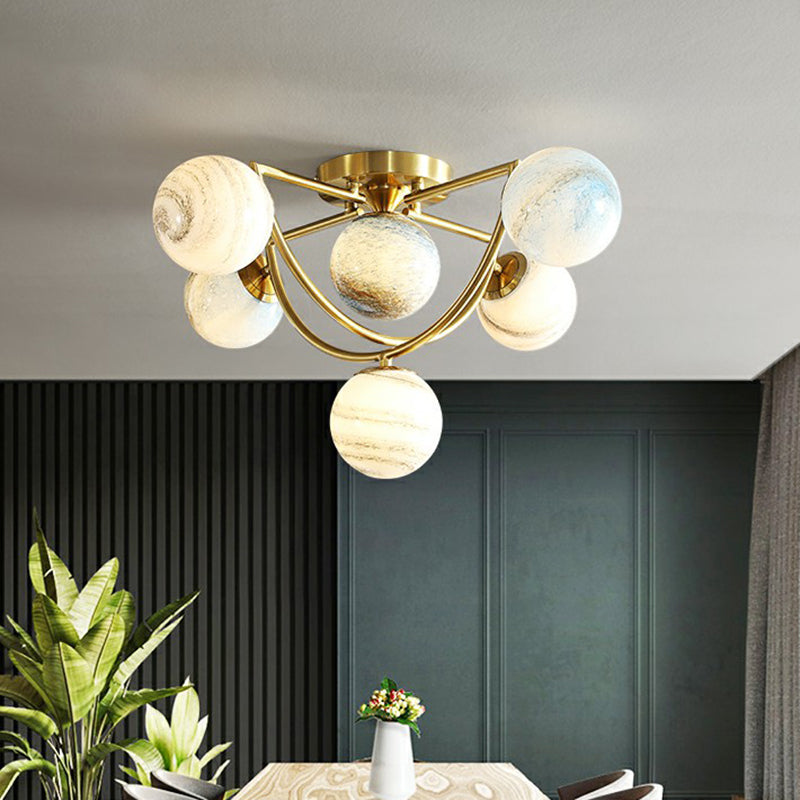 Cosmos Planet Plafond Lampe nordique Ombre Verre Bouc à coucher semi Flush Flush Chandelier en or