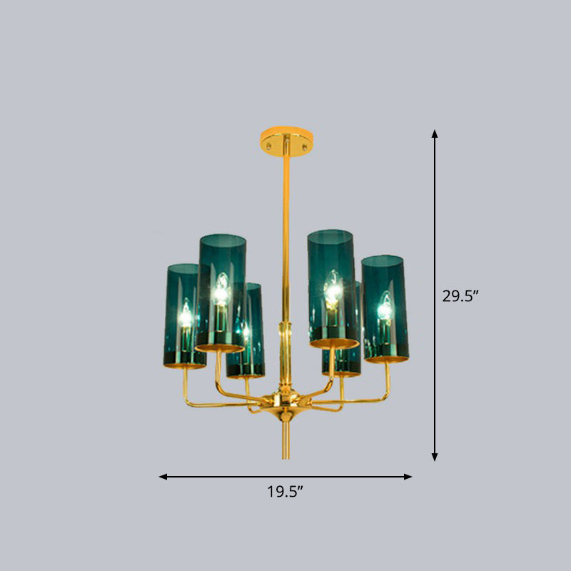 Cylindrical Up Chandelier Postmodern Glass Brass Finish Hanging Light for Living Room