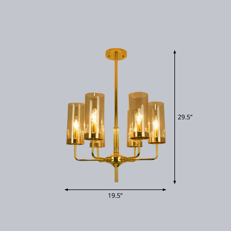 Cylindrical Up Chandelier Postmodern Glass Brass Finish Hanging Light for Living Room