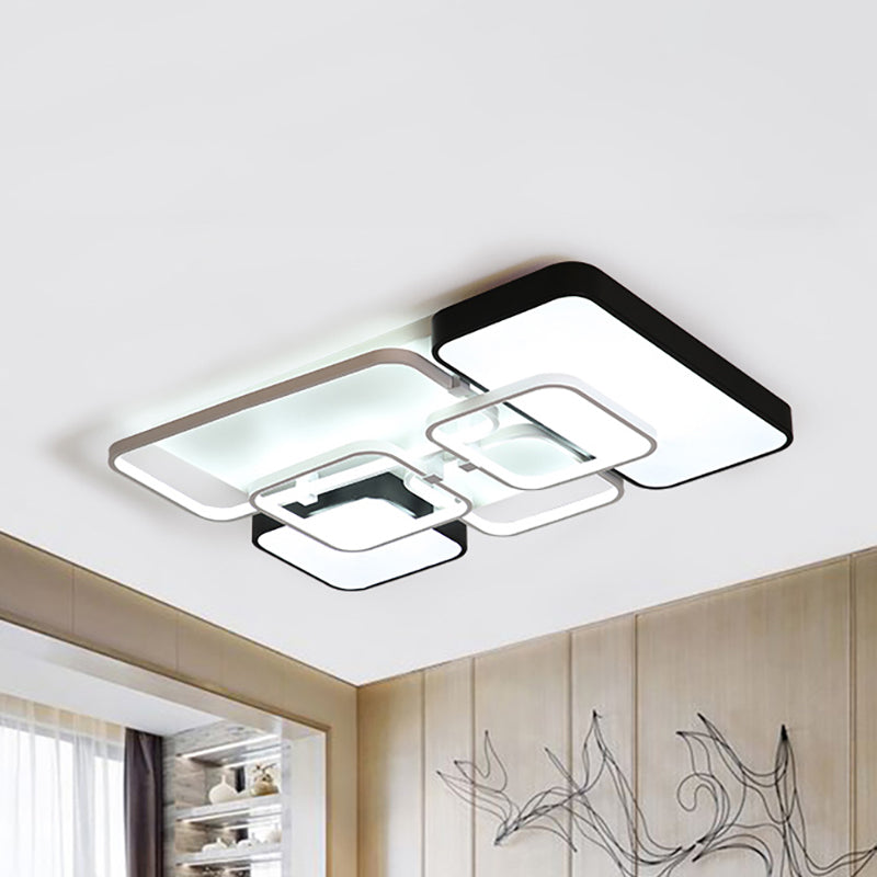 Lampada da incasso rettangolare in stile modernista in acrilico da 18"/21,5" ampia lampada a sospensione a incasso da soggiorno a LED in luce nera, calda/bianca