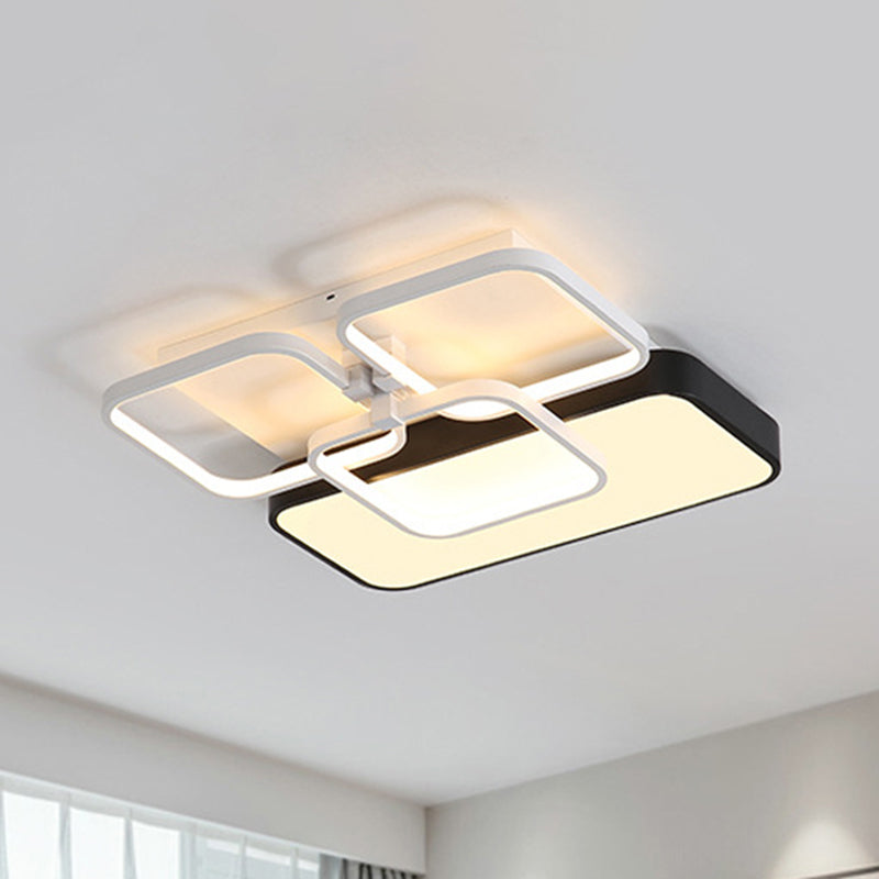 Lámpara de montaje empotrado rectangular de estilo modernista, lámpara colgante empotrada LED acrílica de 18 "/21,5" de ancho para sala de estar en luz negra, cálida/blanca