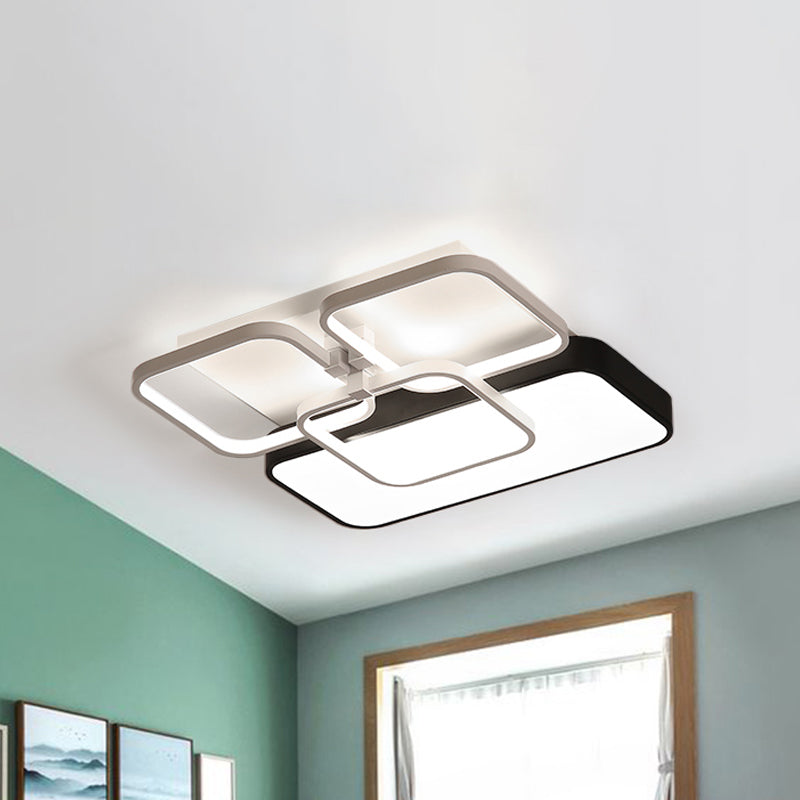 Lampada da incasso rettangolare in stile modernista in acrilico da 18"/21,5" ampia lampada a sospensione a incasso da soggiorno a LED in luce nera, calda/bianca