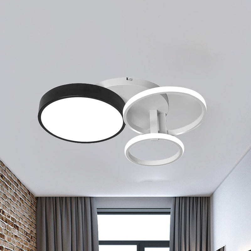 Circular Living Room Ceiling Mounted Light Acrylic 3/5 Lights Modern Stylish Close to Ceiling Light in Black