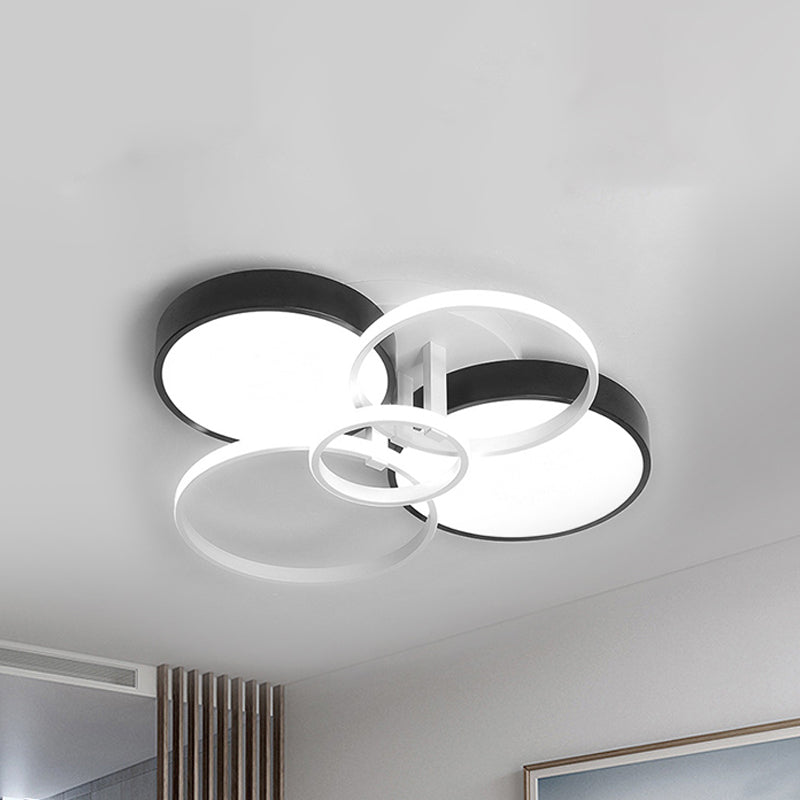 Circular Living Room Ceiling Mounted Light Acrylic 3/5 Lights Modern Stylish Close to Ceiling Light in Black