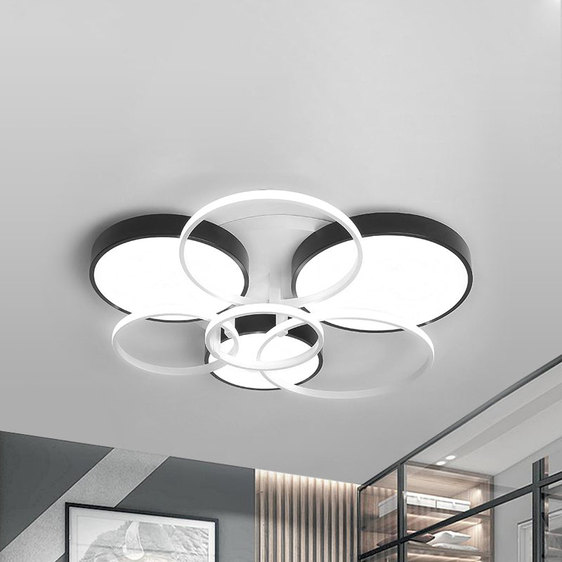 Circular Living Room Ceiling Mounted Light Acrylic 3/5 Lights Modern Stylish Close to Ceiling Light in Black