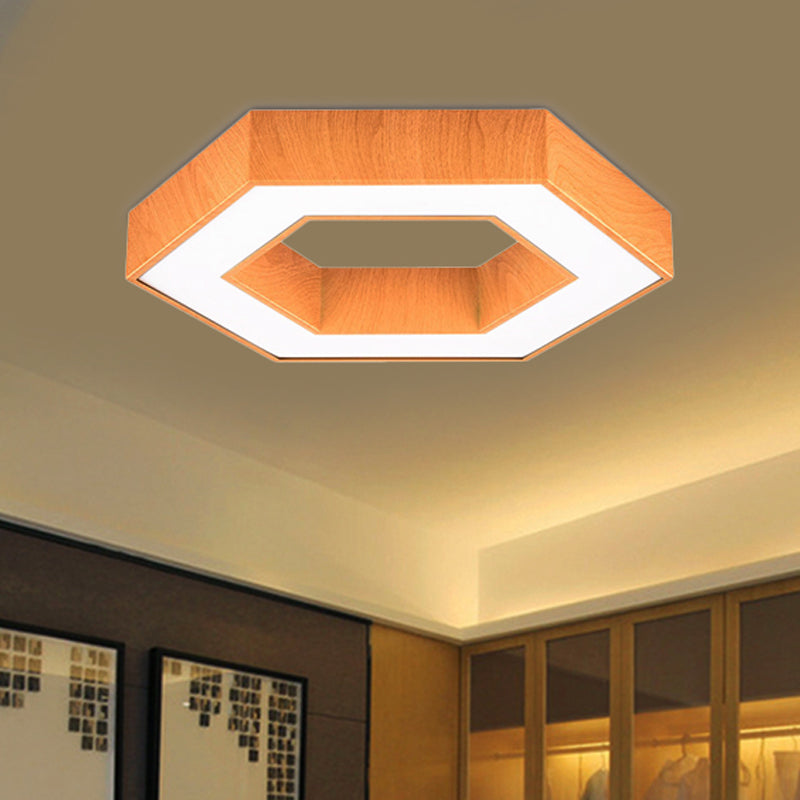 Hexagon Wooden Flush Mount Lighting Modern Led 16"/23.5" Wide Beige Flush Mount Ceiling Fixture