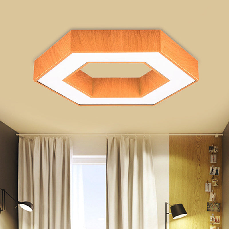 Hexagon Wooden Flush Mount Lighting Modern Led 16 "/23.5" Wide Beige Flush Mount Ceiling Fixture