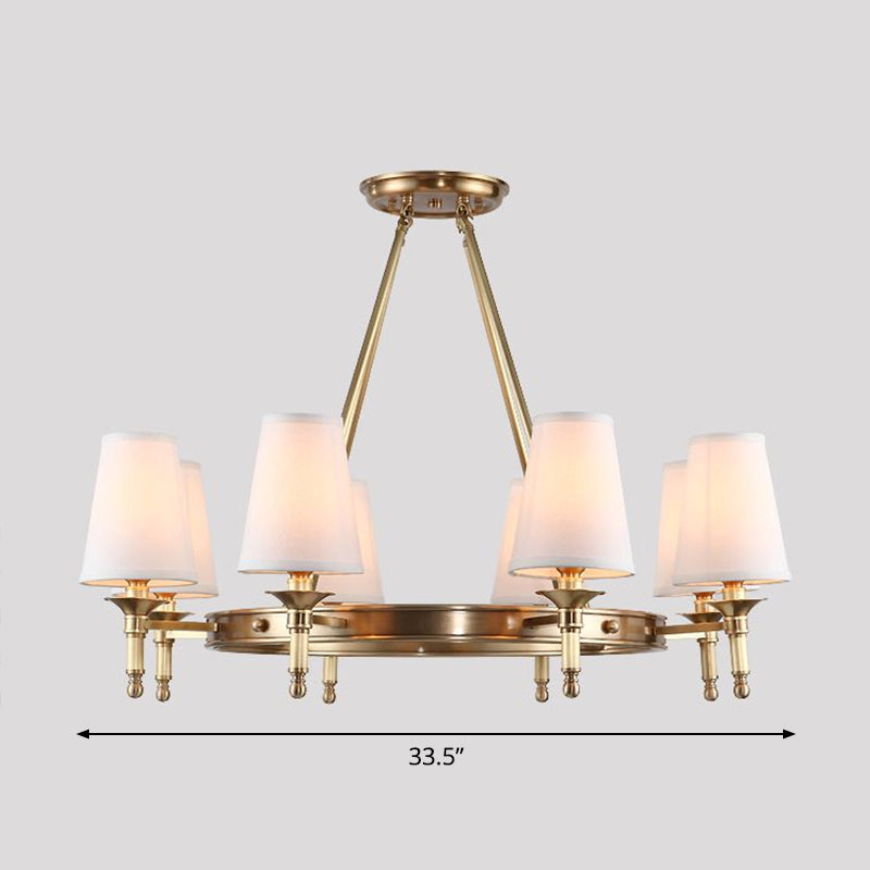 Cone Hanging Ceiling Light Minimalist Fabric Dining Room Chandelier Light Fixture in Brass