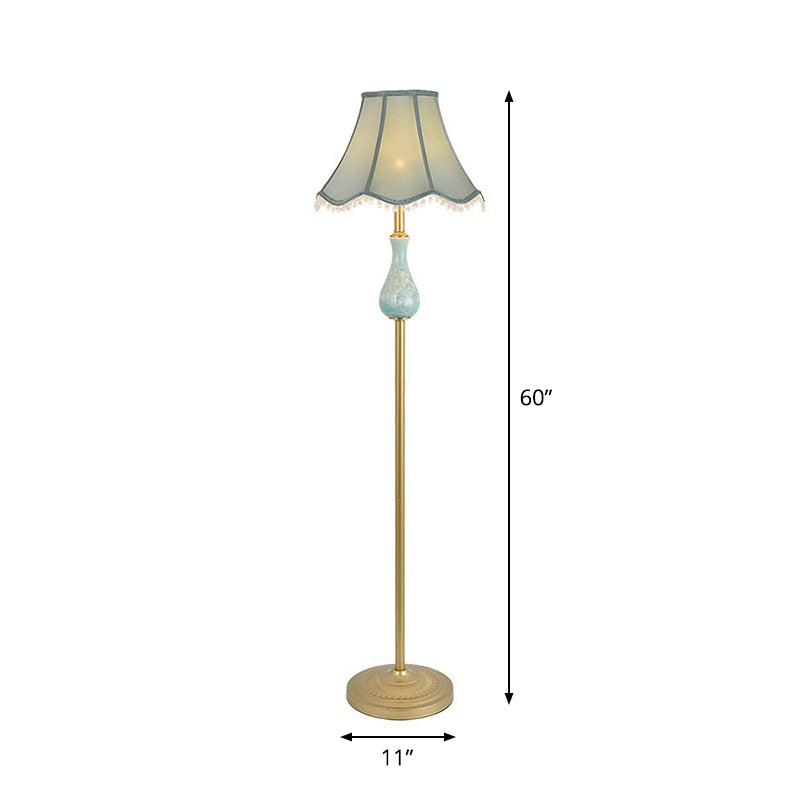 Bell Schatten Stoff stehende Lampe traditionelle 1 Kopf Wohnzimmer Bodenlicht mit Fußschalter