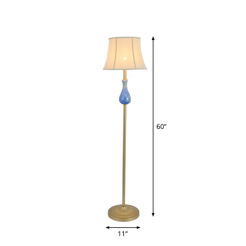 Bell Schatten Stoff stehende Lampe traditionelle 1 Kopf Wohnzimmer Bodenlicht mit Fußschalter