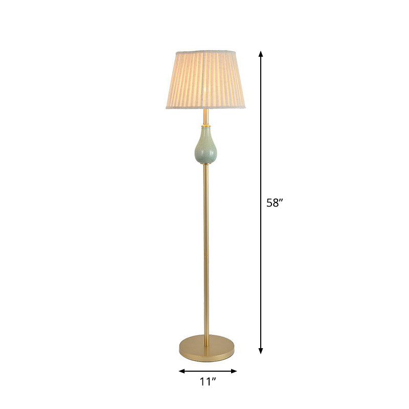 Empire Shade Living Room Floor Lamp Rustic Fabric Single-Bulb Floor Standing Light