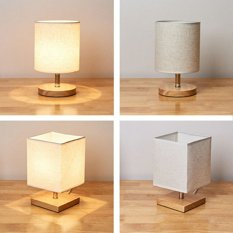 Flaxen and Wood Small Table Light Minimalism 1-Light Fabric Night Lamp for Bedroom