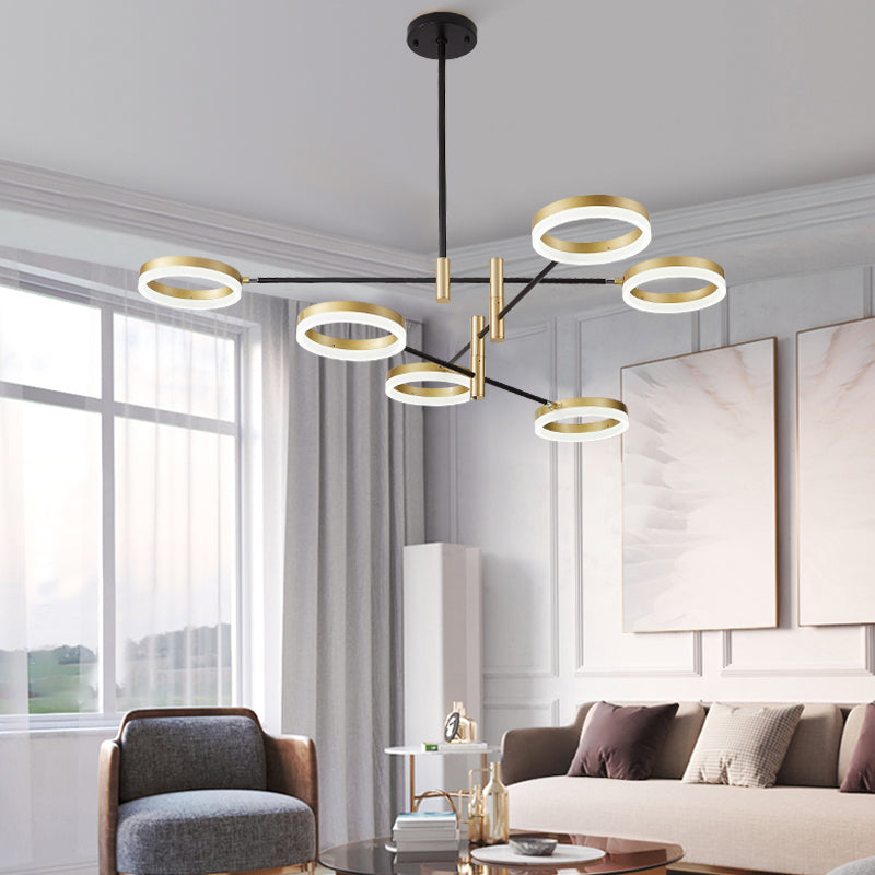 Chandelier à bague réglable Postmodern Acrylique Living Room LED Hanging Light in Black-Gold