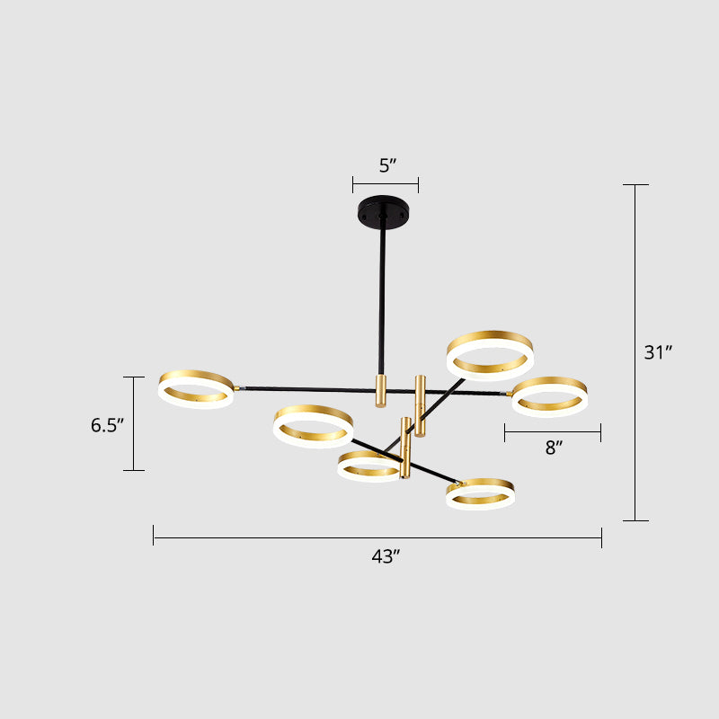 Chandelier à bague réglable Postmodern Acrylique Living Room LED Hanging Light in Black-Gold