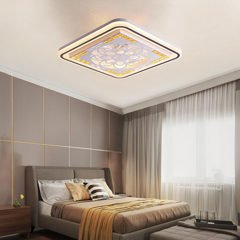 19,5 "W Wret-Out Square Semi Flush Light Modern Crystal Bedroom Temote-Control Lampe en blanc