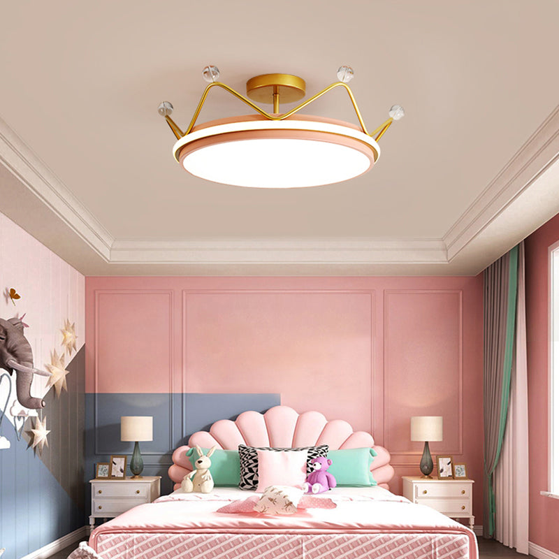 Crown Shaped Childrens Room Flush Ceiling Light Metal Cartoon LED Flush Mount Fixture