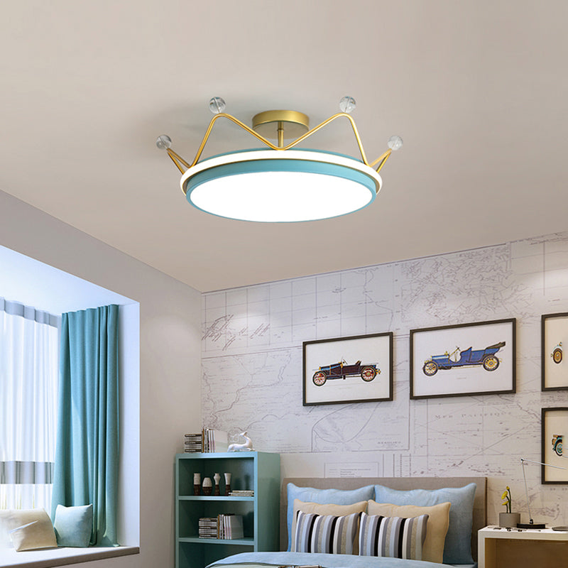 Crown Shaped Childrens Room Flush Ceiling Light Metal Cartoon LED Flush Mount Fixture