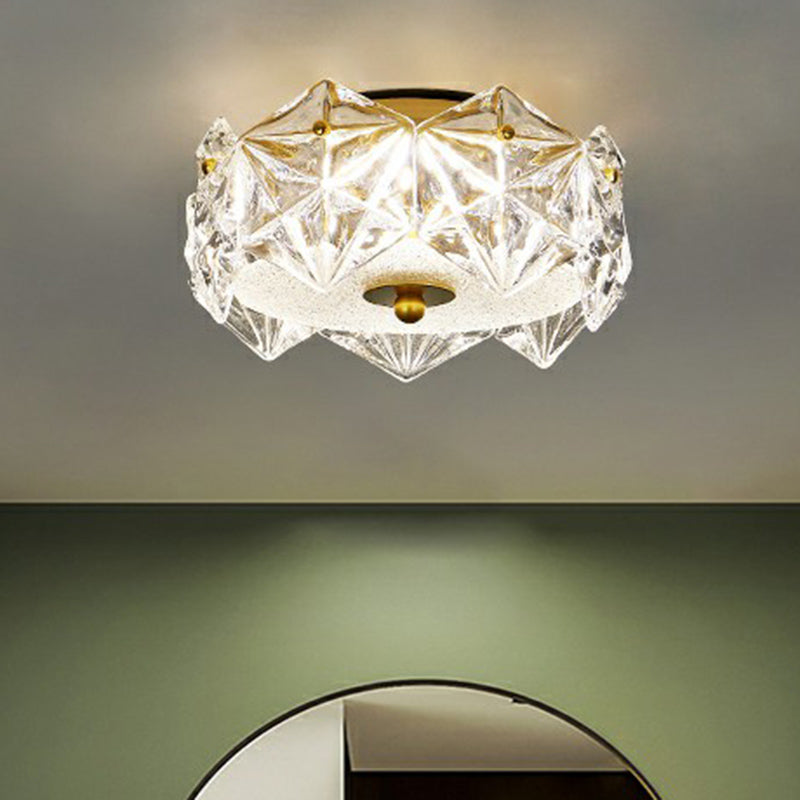 Round LED Surface Mount Ceiling Light Modern Crystal Hexagon Clear Flush Mount Light for Living Room