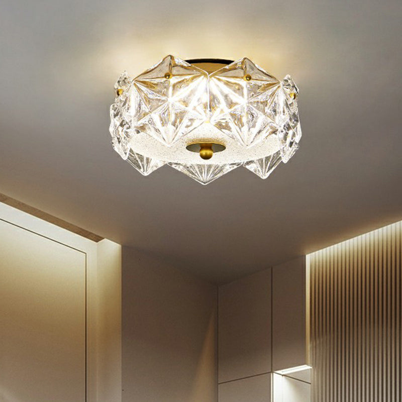 Round LED Surface Mount Ceiling Light Modern Crystal Hexagon Clear Flush Mount Light for Living Room